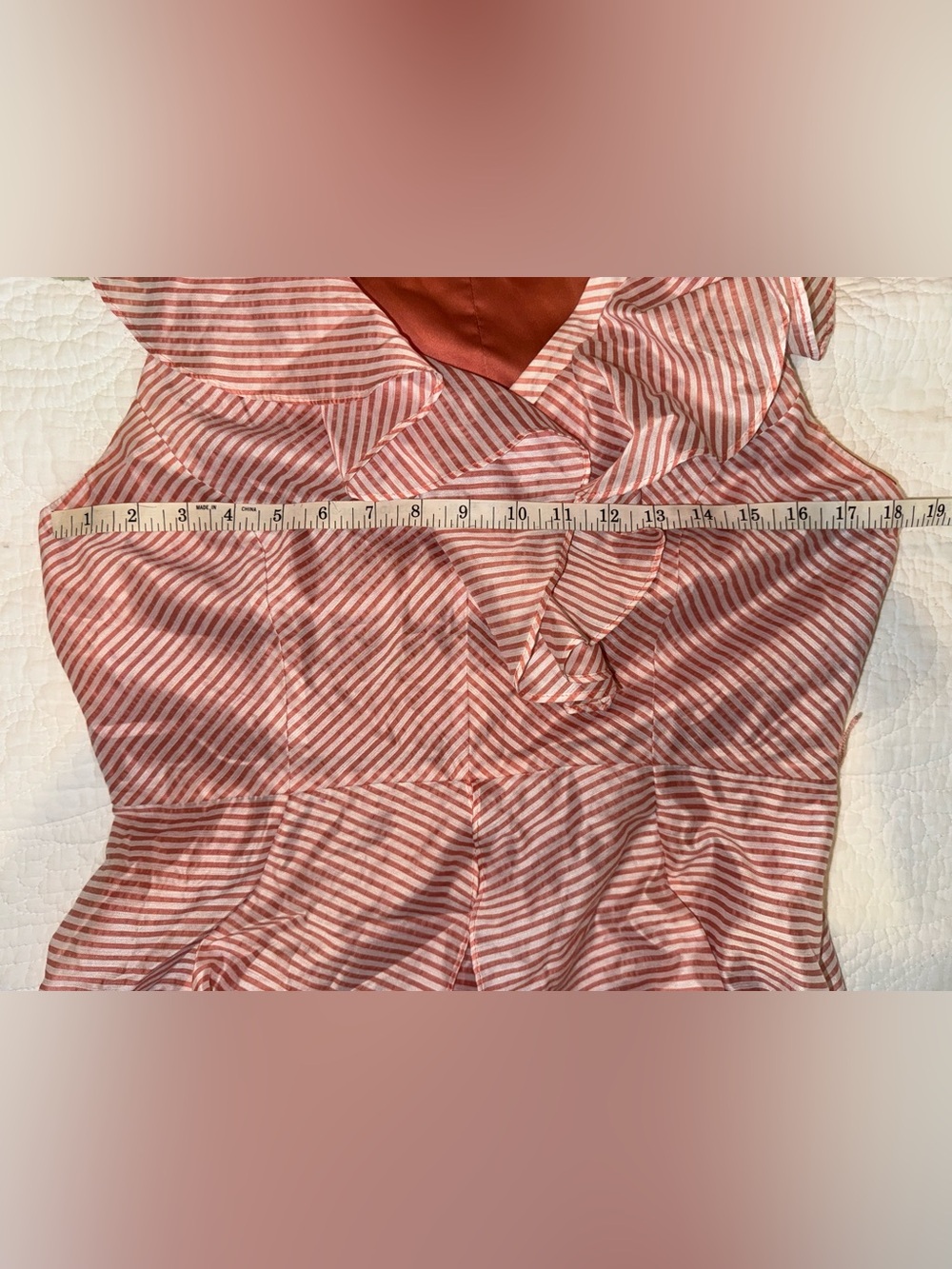 Gianni Bini Peach/Pink Stripe Ruffle Midi Dress Flutter Sleeve Size 10 Wedding - Picture 9 of 9